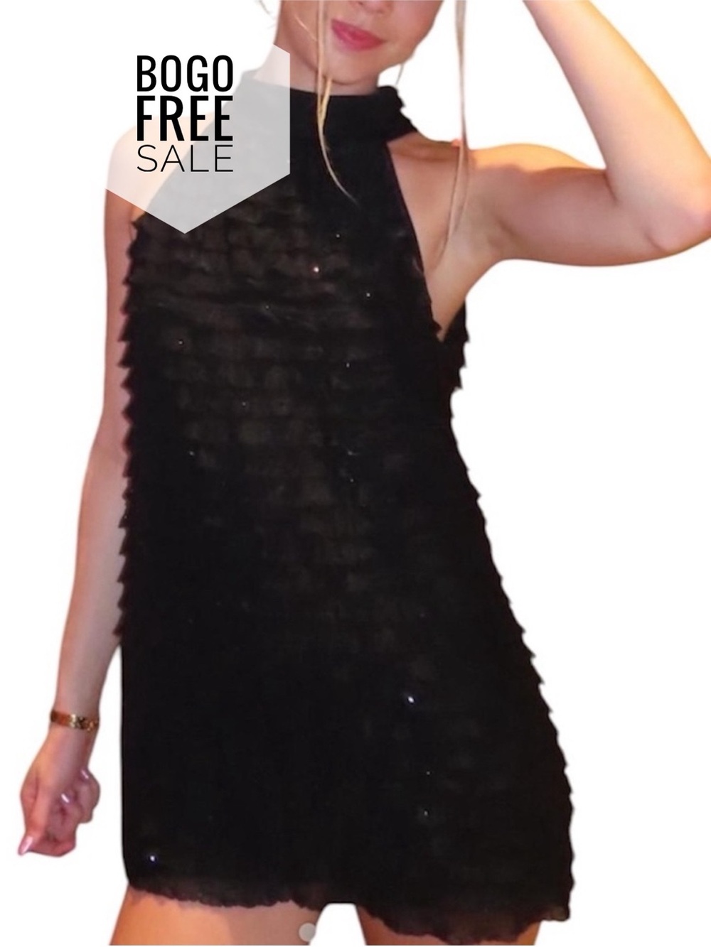 Cocomo Black Halter Tiered Mini Dress